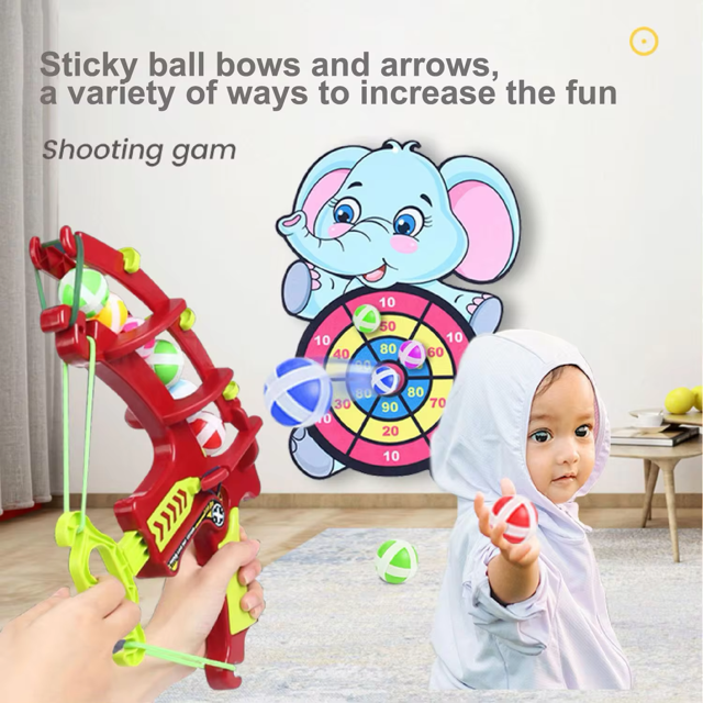 Montessori Crossbow Archery & Dartboard - sticky ball shooting game with crossbow