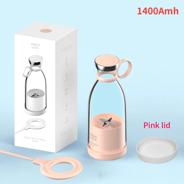 portable natural juice blender pink with lid